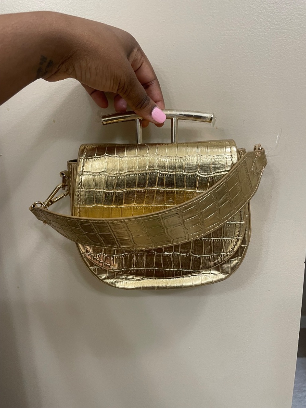 Gold Zara croc print bag purse - Picture 2 of 8